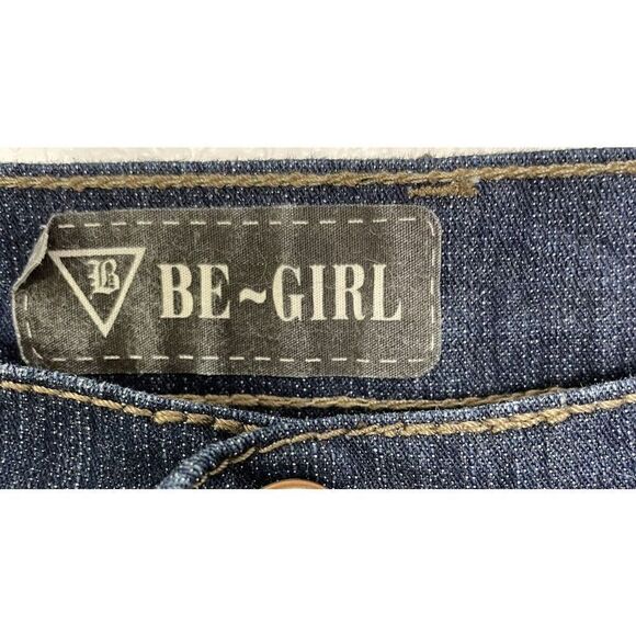 Midi Denim Skirt Size XL Y2K Dark Blue Be-Girl Embroidery Flap Pockets Modest - Picture 3 of 8